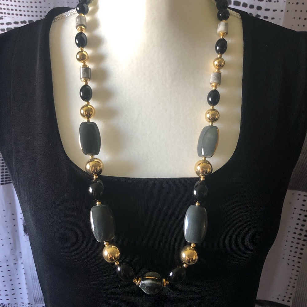 Black Grey and Gold Beaded Fashion Necklace